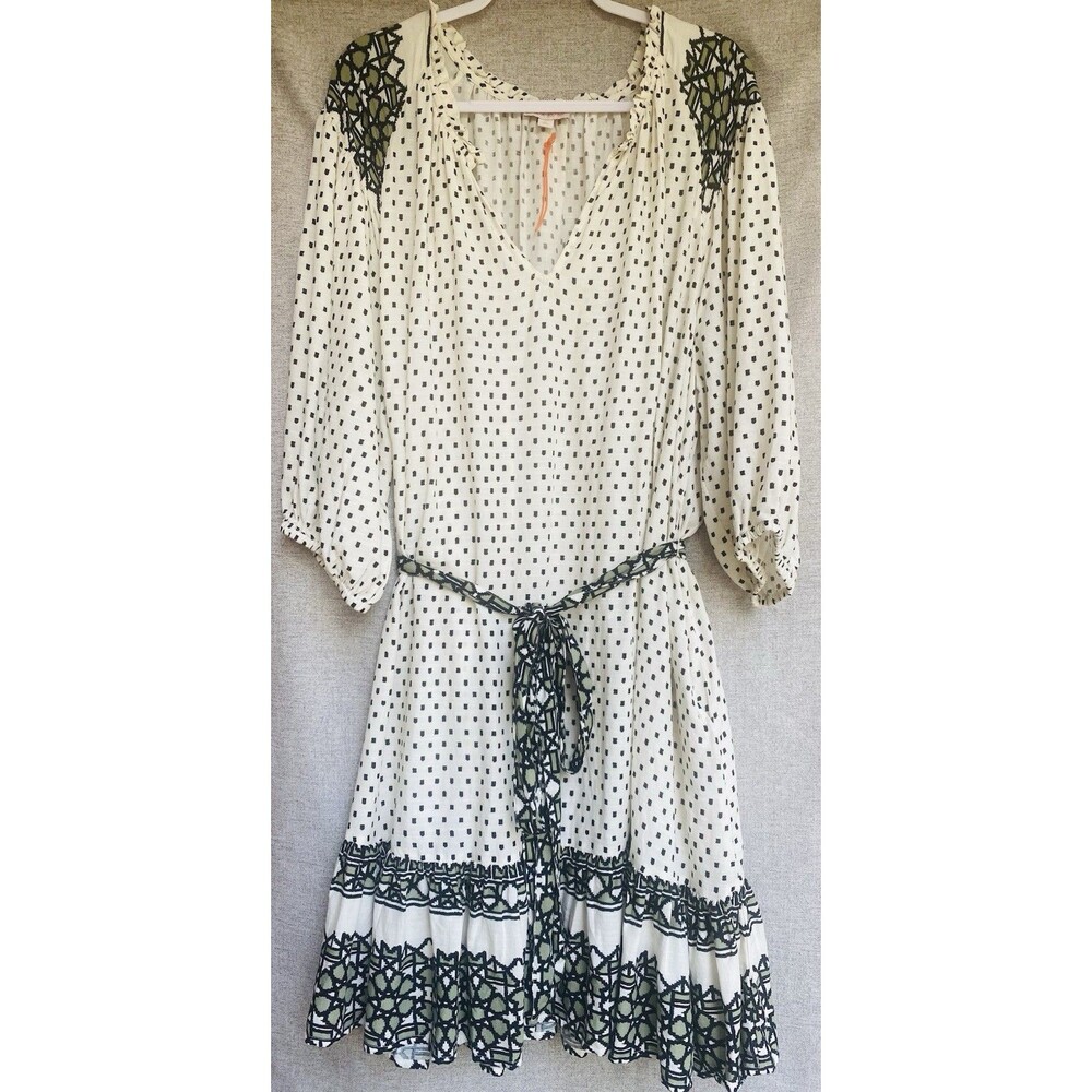 Knox Rose 3X Boho Peasant Dress Belted Midi Geometric Festival Cottagecore